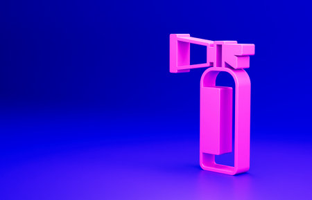 Pink Fire extinguisher icon isolated on blue background. Minimalism concept. 3D render illustrationの写真素材
