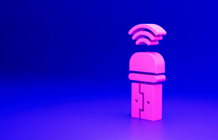 Pink Usb wireless adapter icon isolated on blue background. Minimalism concept. 3D render illustrationの写真素材