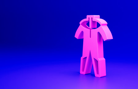 Pink Wetsuit for scuba diving icon isolated on blue background. Diving underwater equipment. Minimalism concept. 3D render illustrationの写真素材