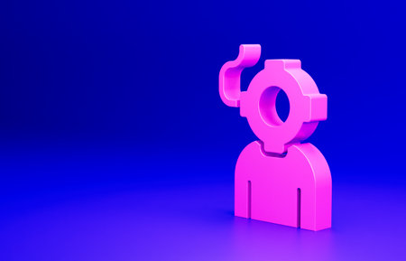 Pink Aqualung icon isolated on blue background. Diving helmet. Diving underwater equipment. Minimalism concept. 3D render illustrationの写真素材