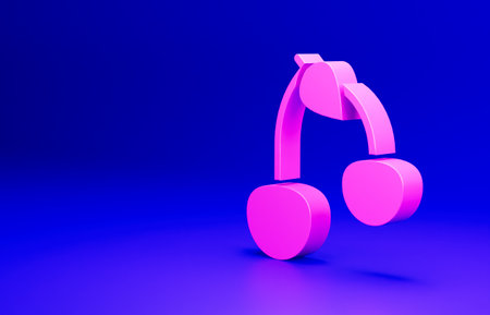 Pink Cherry icon isolated on blue background. Fruit with leaf symbol. Minimalism concept. 3D render illustrationの写真素材