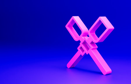 Pink Oars or paddles boat icon isolated on blue background. Minimalism concept. 3D render illustrationの写真素材