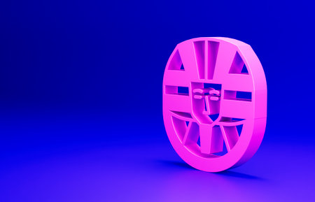 Pink Egyptian pharaoh icon isolated on blue background. Minimalism concept. 3D render illustrationの写真素材