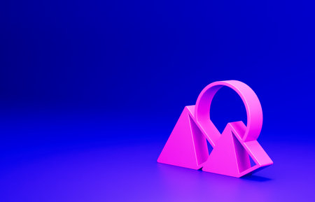 Pink Egypt pyramids icon isolated on blue background. Symbol of ancient Egypt. Minimalism concept. 3D render illustrationの写真素材