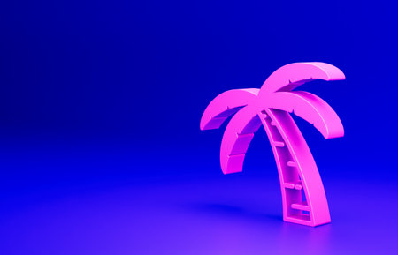 Pink Tropical palm tree icon isolated on blue background. Coconut palm tree. Minimalism concept. 3D render illustrationの写真素材