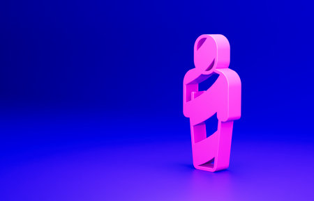 Pink Egypt mummy icon isolated on blue background. Minimalism concept. 3D render illustrationの写真素材