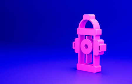 Pink Fire hydrant icon isolated on blue background. Minimalism concept. 3D render illustrationの写真素材