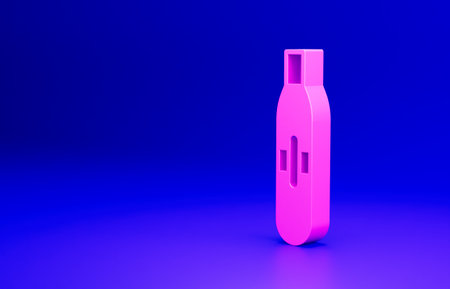 Pink Electronic cigarette icon isolated on blue background. Vape smoking tool. Vaporizer Device. Minimalism concept. 3D render illustrationの写真素材