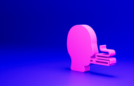 Pink Man smoking a cigarette icon isolated on blue background. Tobacco sign. Minimalism concept. 3D render illustrationの写真素材