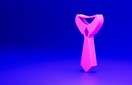 Pink Tie icon isolated on blue background. Necktie and neckcloth symbol. Minimalism concept. 3D render illustrationの写真素材