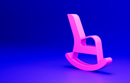 Pink Rocking chair icon isolated on blue background. Minimalism concept. 3D render illustrationの写真素材