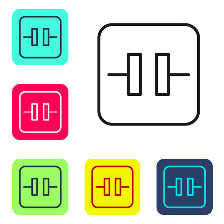 Black line Electrolytic capacitor icon isolated on white background. Set icons in color square buttons. Vectorのイラスト素材