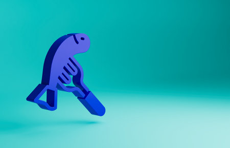 Blue Served fish on a plate icon isolated on blue background. Minimalism concept. 3D render illustrationの写真素材
