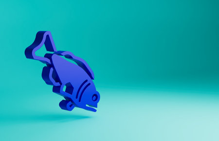 Blue Fish icon isolated on blue background. Minimalism concept. 3D render illustrationの写真素材