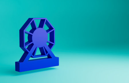 Blue Lottery machine icon isolated on blue background. Lotto bingo game of luck concept. Wheel drum leisure. Minimalism concept. 3D render illustrationの写真素材