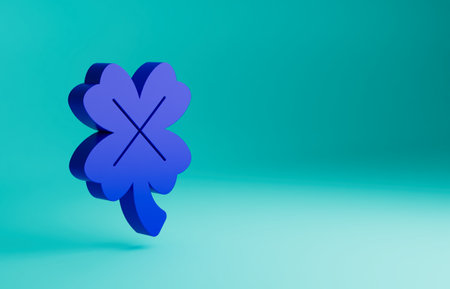 Blue Casino slot machine with clover symbol icon isolated on blue background. Gambling games. Minimalism concept. 3D render illustrationの写真素材