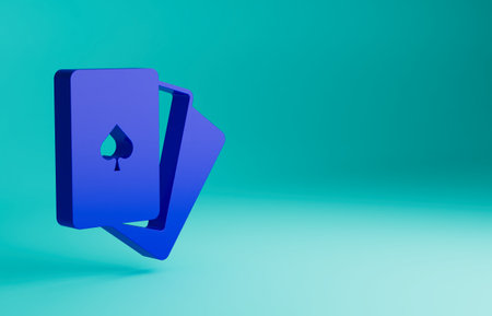 Blue Deck of playing cards icon isolated on blue background. Casino gambling. Minimalism concept. 3D render illustrationの写真素材