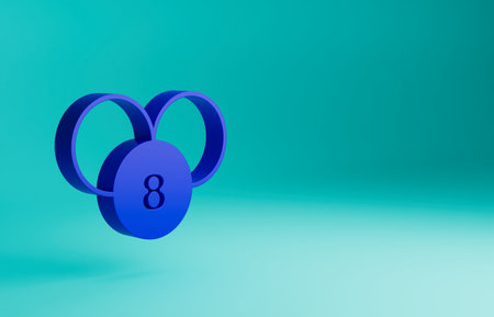Blue Bingo or lottery ball on bingo card with lucky numbers icon isolated on blue background. Minimalism concept. 3D render illustrationの写真素材