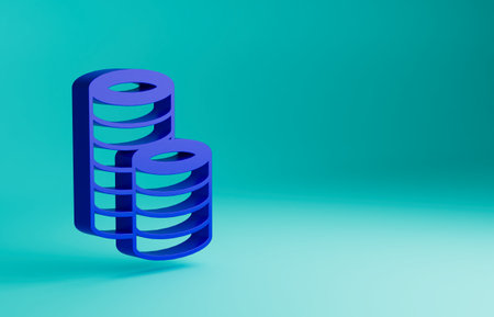 Blue Casino chips icon isolated on blue background. Casino gambling. Minimalism concept. 3D render illustrationの写真素材
