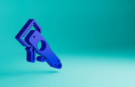 Blue Electrical hair clipper or shaver icon isolated on blue background. Barbershop symbol. Minimalism concept. 3D render illustrationの写真素材