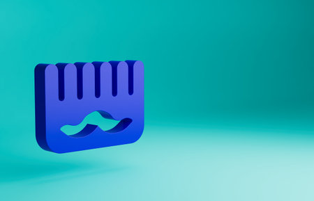 Blue Hairbrush icon isolated on blue background. Comb hair sign. Barber symbol. Minimalism concept. 3D render illustrationの写真素材