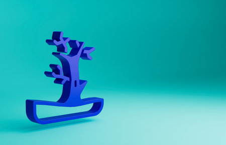 Blue Bare tree icon isolated on blue background. Minimalism concept. 3D render illustrationの写真素材