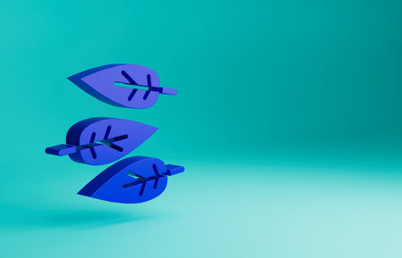 Blue Leaf icon isolated on blue background. Leaves sign. Fresh natural product symbol. Minimalism concept. 3D render illustrationの写真素材