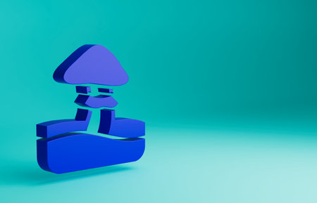 Blue Mushroom icon isolated on blue background. Minimalism concept. 3D render illustrationの写真素材