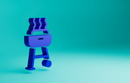 Blue Barbecue grill icon isolated on blue background. BBQ grill party. Minimalism concept. 3D render illustrationの写真素材