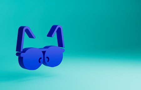 Blue Glasses icon isolated on blue background. Eyeglass frame symbol. Minimalism concept. 3D render illustrationの写真素材