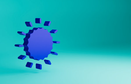 Blue Sun icon isolated on blue background. Minimalism concept. 3D render illustrationの写真素材