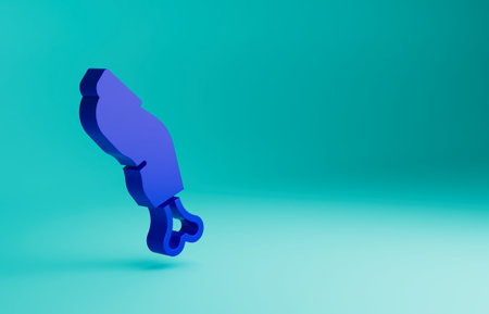Blue Scary horrible zombie finger icon isolated on blue background. Happy Halloween party. Minimalism concept. 3D render illustrationの写真素材