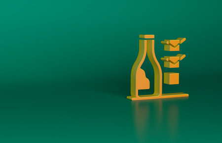 Orange Bottle of wine icon isolated on green background. Minimalism concept. 3D render illustrationの写真素材