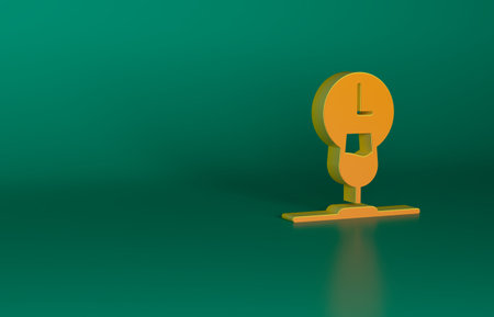 Orange Wine time icon isolated on green background. Wine glass. Wineglass sign. Minimalism concept. 3D render illustrationの写真素材