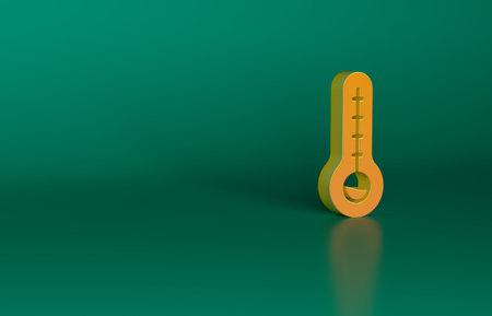 Orange Meteorology thermometer measuring heat and cold icon isolated on green background. Thermometer equipment showing hot or cold weather. Minimalism concept. 3D render illustrationの写真素材
