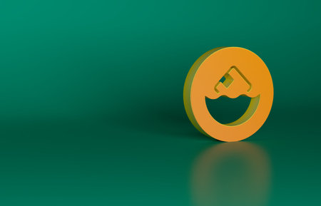 Orange Carton cardboard box icon isolated on green background. Box, package, parcel sign. Delivery and packaging. Minimalism concept. 3D render illustrationの写真素材