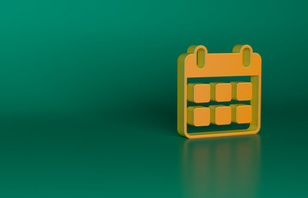 Orange Travel planning calendar and airplane icon isolated on green background. A planned holiday trip. Minimalism concept. 3D render illustrationの写真素材