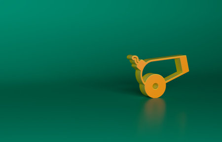 Orange Cannon icon isolated on green background. Minimalism concept. 3D render illustrationの写真素材