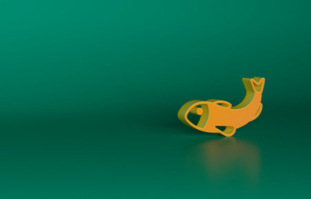 Orange Dried fish icon isolated on green background. Minimalism concept. 3D render illustrationの写真素材