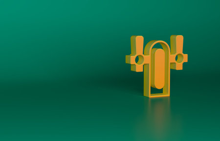 Orange Beer tap icon isolated on green background. Minimalism concept. 3D render illustrationの写真素材