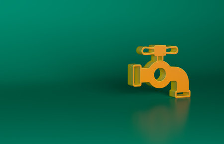 Orange Water tap icon isolated on green background. Minimalism concept. 3D render illustrationの写真素材
