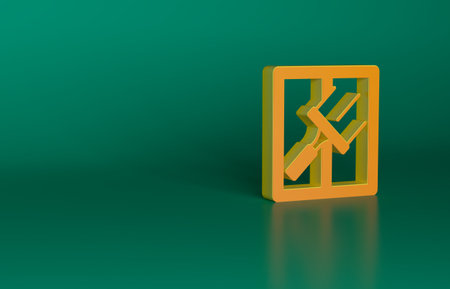 Orange Cleaning service with of rubber cleaner for windows icon isolated on green background. Squeegee, scraper, wiper. Minimalism concept. 3D render illustrationの写真素材