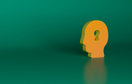 Orange Solution to the problem in psychology icon isolated on green background. Key. Therapy for mental health. Minimalism concept. 3D render illustrationの写真素材