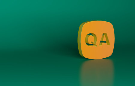 Orange Speech bubbles with Question and Answer icon isolated on green background. Q and A symbol. FAQ sign. Chat speech bubble and chart. Minimalism concept. 3D render illustrationの写真素材