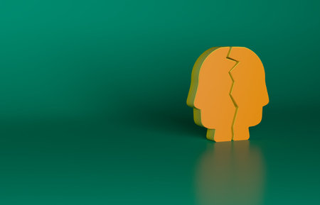 Orange Bipolar disorder icon isolated on green background. Minimalism concept. 3D render illustrationの写真素材