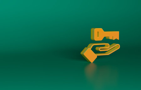 Orange Solution to the problem in psychology icon isolated on green background. Key. Therapy for mental health. Minimalism concept. 3D render illustrationの写真素材