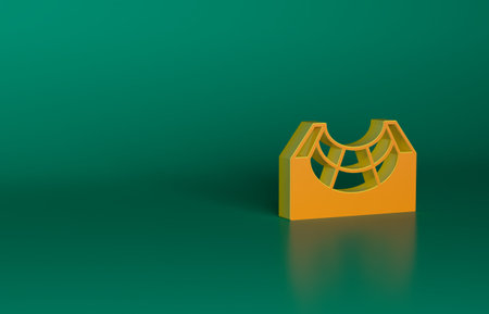 Orange Skate park icon isolated on green background. Set of ramp, roller, stairs for a skatepark. Extreme sport. Minimalism concept. 3D render illustrationの写真素材