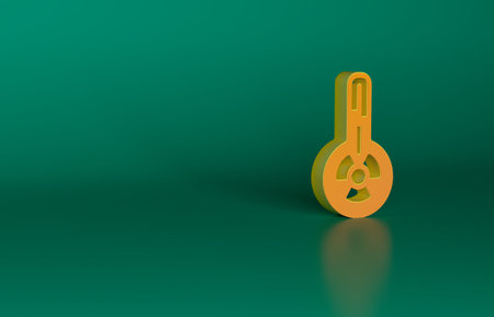 Orange Meteorology thermometer measuring heat and cold icon isolated on green background. Thermometer equipment showing hot or cold weather. Minimalism concept. 3D render illustrationの写真素材