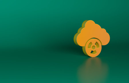 Orange Acid rain and radioactive cloud icon isolated on green background. Effects of toxic air pollution on the environment. Minimalism concept. 3D render illustrationの写真素材