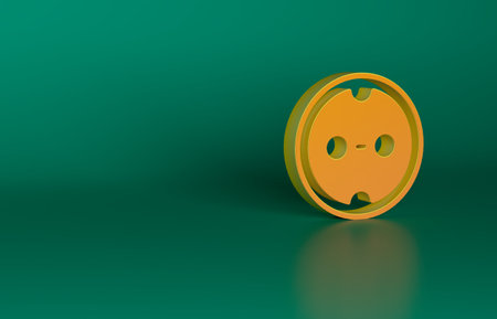Orange Electrical outlet icon isolated on green background. Power socket. Rosette symbol. Minimalism concept. 3D render illustrationの写真素材